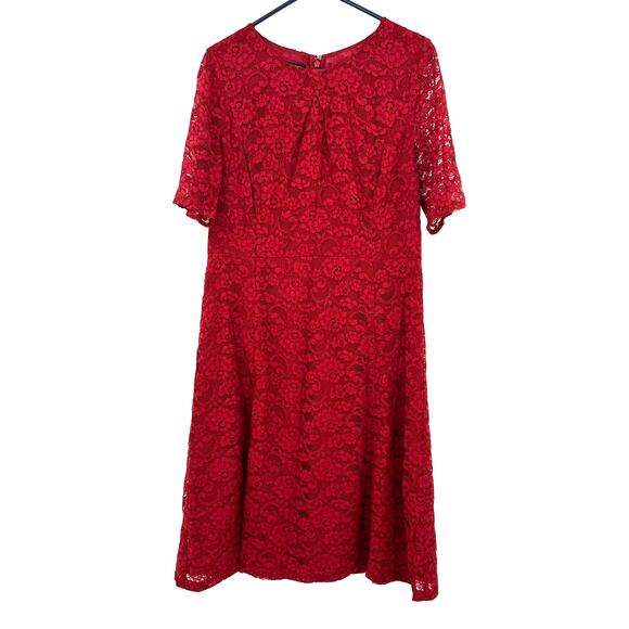 Talbots Size 10‎ Dress Red Floral Lace Overlay Sheath Short Sleeve Midi Formal - Picture 1 of 6